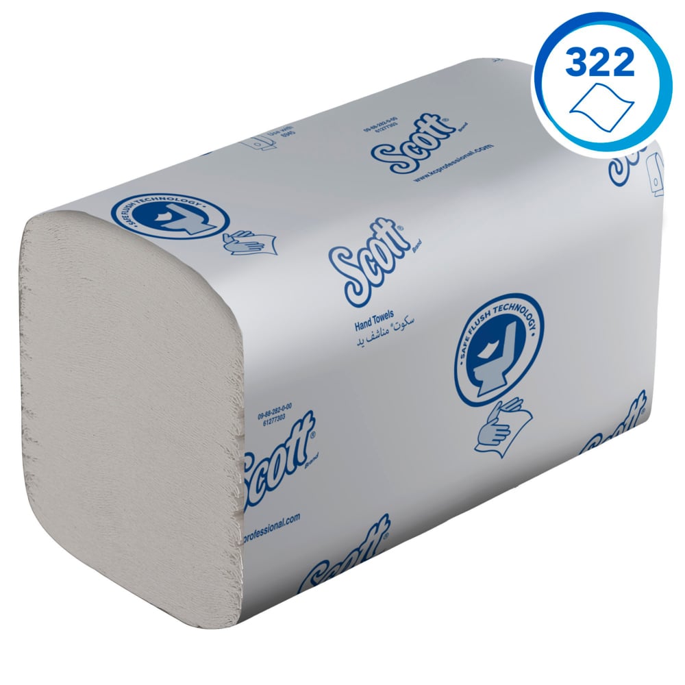 Scott® Control™ Смываемые сложенные полотенца для рук, код 6659, 15 упаковок x 322 белых однослойных полотенец (итого 4830 шт.) - 6659