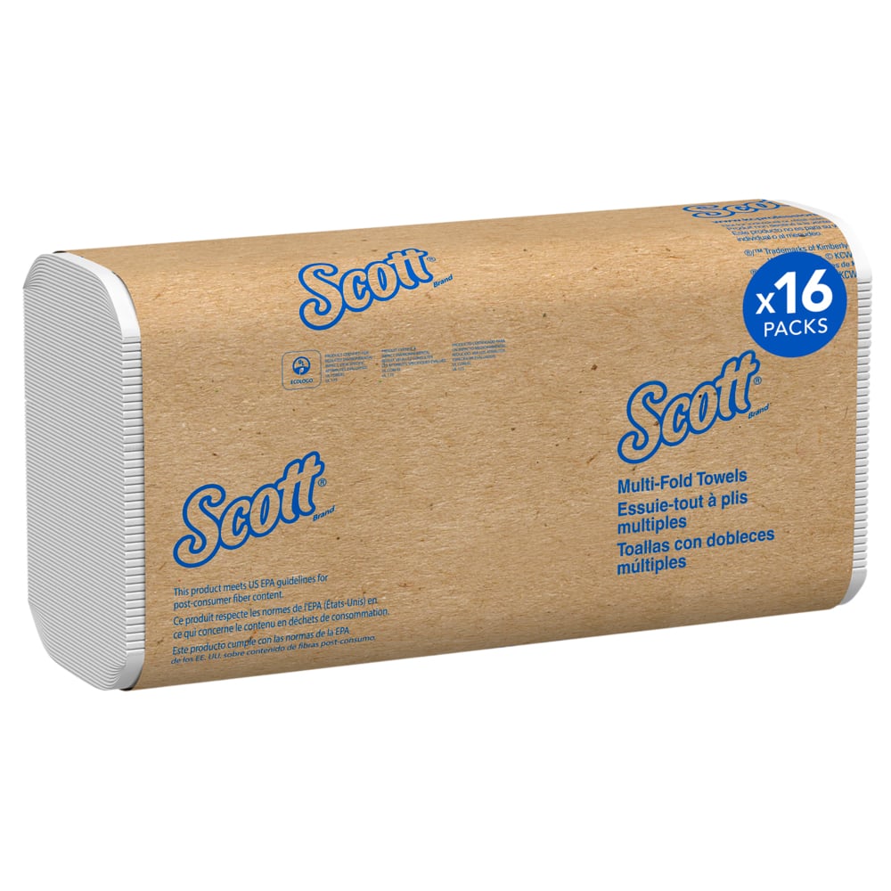 essuie-mains à plis multiples Scott® (01804), avec technologie Absorbency Pockets™, feuilles de 23,37 cm x 23,88 cm (9,2 po x 9,4 po), blanches (250 feuilles/paquet, 16 paquets/caisse, 4 000 feuilles/caisse) - 01804