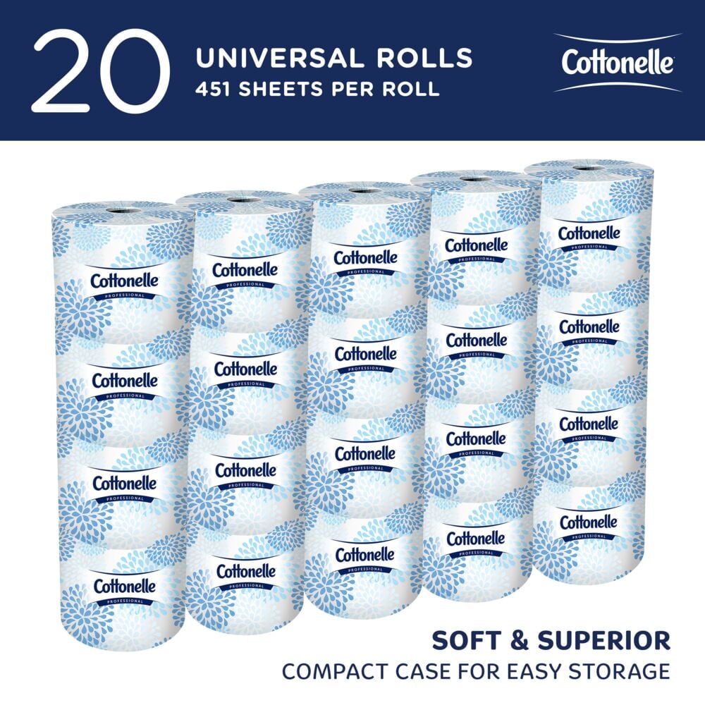 Cottonelle® Professional Standard Roll Toilet Paper (13135), 2-Ply, White, Compact Case for Easy Storage (451 Sheets/Roll, 20 Rolls/Case, 9,020 Sheets/Case) - 13135