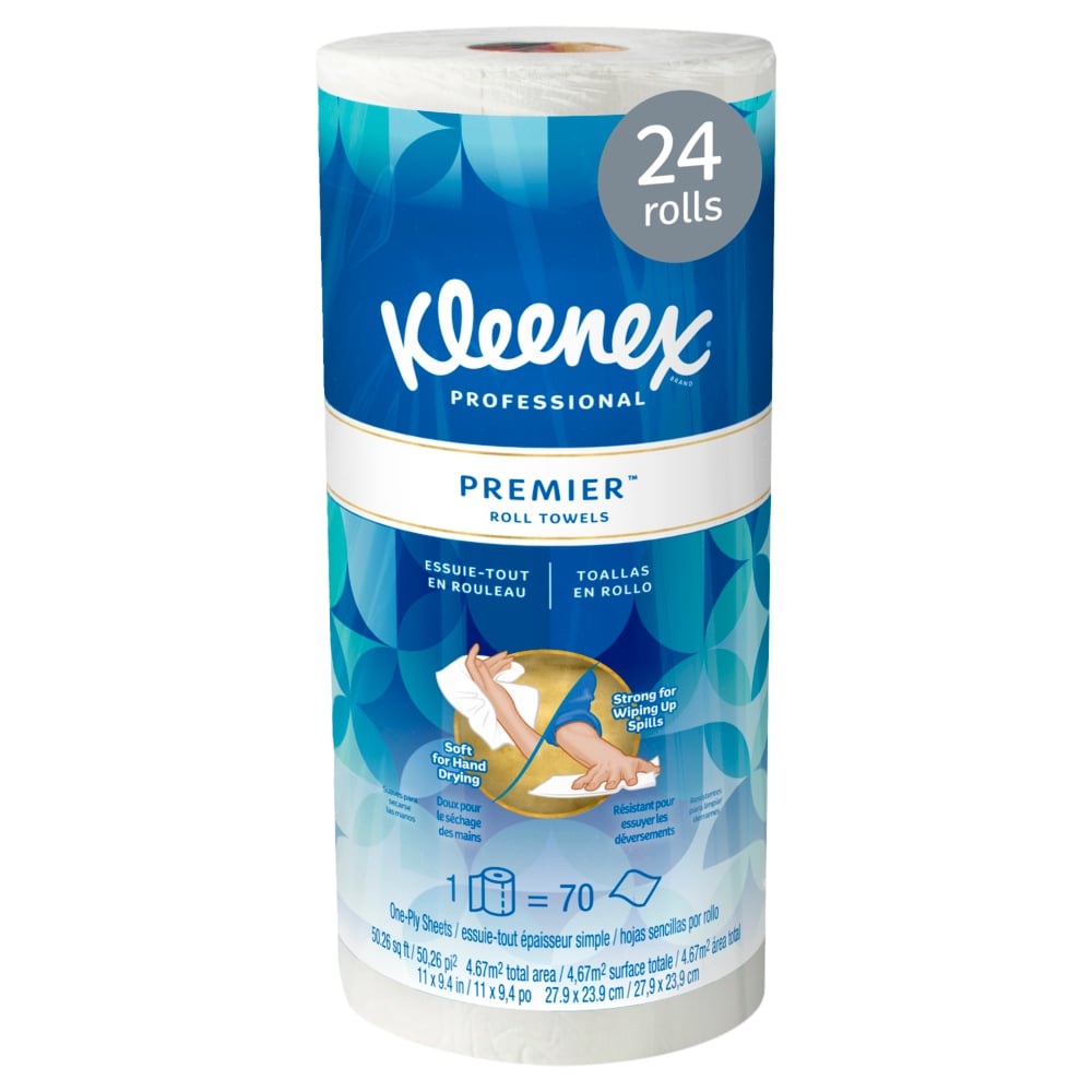 Essuie-tout pour cuisine Kleenex Premier (13964), doux comme du tissu, perforés, 24 rouleaux/caisse, 70 essuie-tout Kleenex/rouleau - 13964