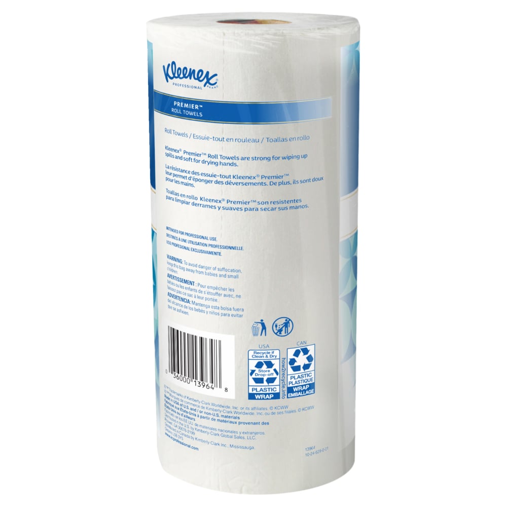 Essuie-tout pour cuisine Kleenex Premier (13964), doux comme du tissu, perforés, 24 rouleaux/caisse, 70 essuie-tout Kleenex/rouleau - 13964