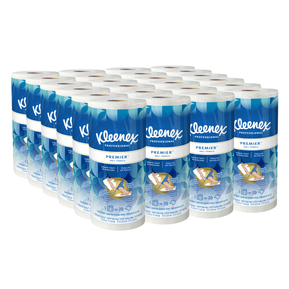 Kleenex® Premier Kitchen Paper Towels (13964), Cloth-Like Softness, White, (24 Rolls/Case, 70 Sheets/Roll, 1,680 Sheets/Case) - 13964