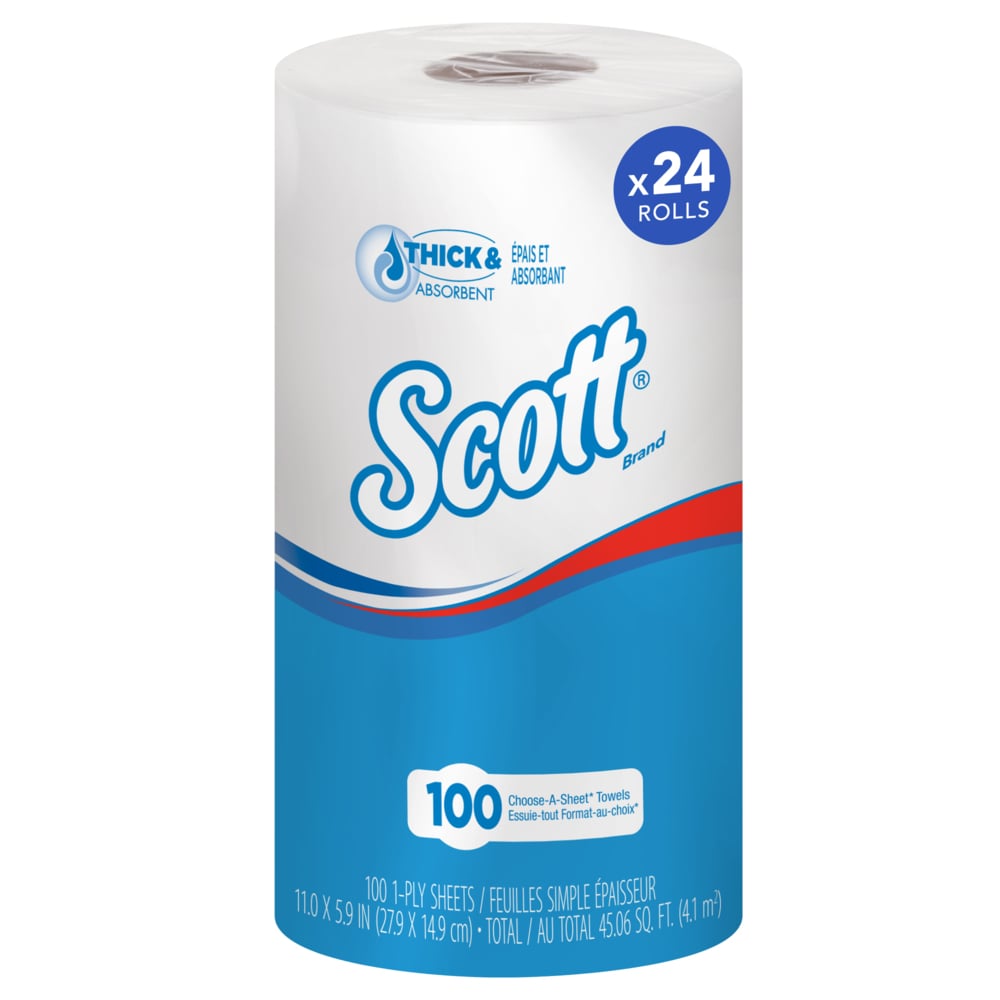 Scott® Kitchen Paper Towels (47031), with Quick Absorbing Ridges, White, Perforated Standard Paper Towel Rolls, (24 Rolls/Case, 102 Sheets/Roll, 2,448 Sheets/Case) - 47031