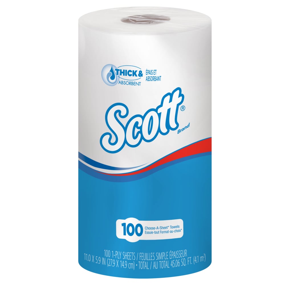 Scott® Kitchen Paper Towels (47031), with Quick Absorbing Ridges, White, Perforated Standard Paper Towel Rolls, (24 Rolls/Case, 102 Sheets/Roll, 2,448 Sheets/Case) - 47031