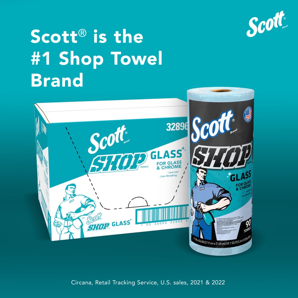 Scott® Shop Towels Glass™ (32896), Blue Shop Towels for Glass, Mirrors and Chrome, 8.6"x11" sheets (90 Towels/Roll, 12 Rolls/Case, 1,080 Towels/Case) - 32896