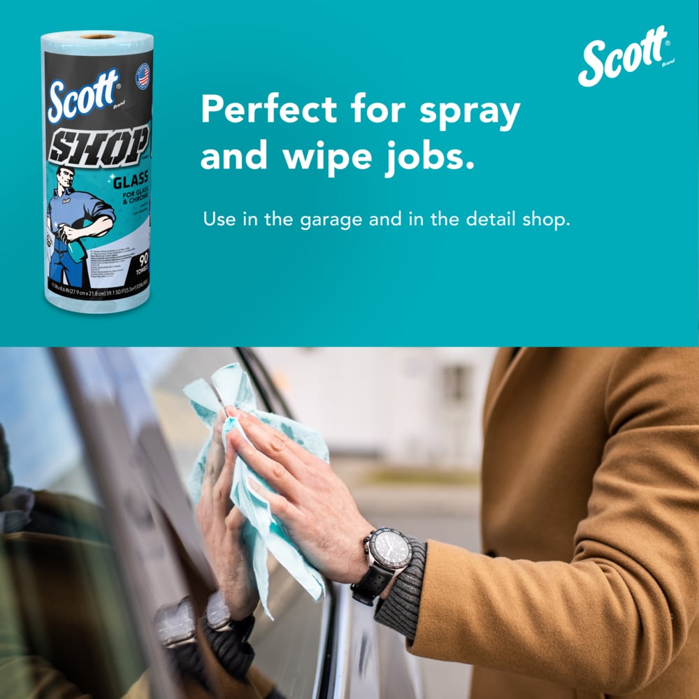 Scott® Shop Towels Glass™ (32896), Blue Shop Towels for Glass, Mirrors and Chrome, 8.6"x11" sheets (90 Towels/Roll, 12 Rolls/Case, 1,080 Towels/Case) - 32896