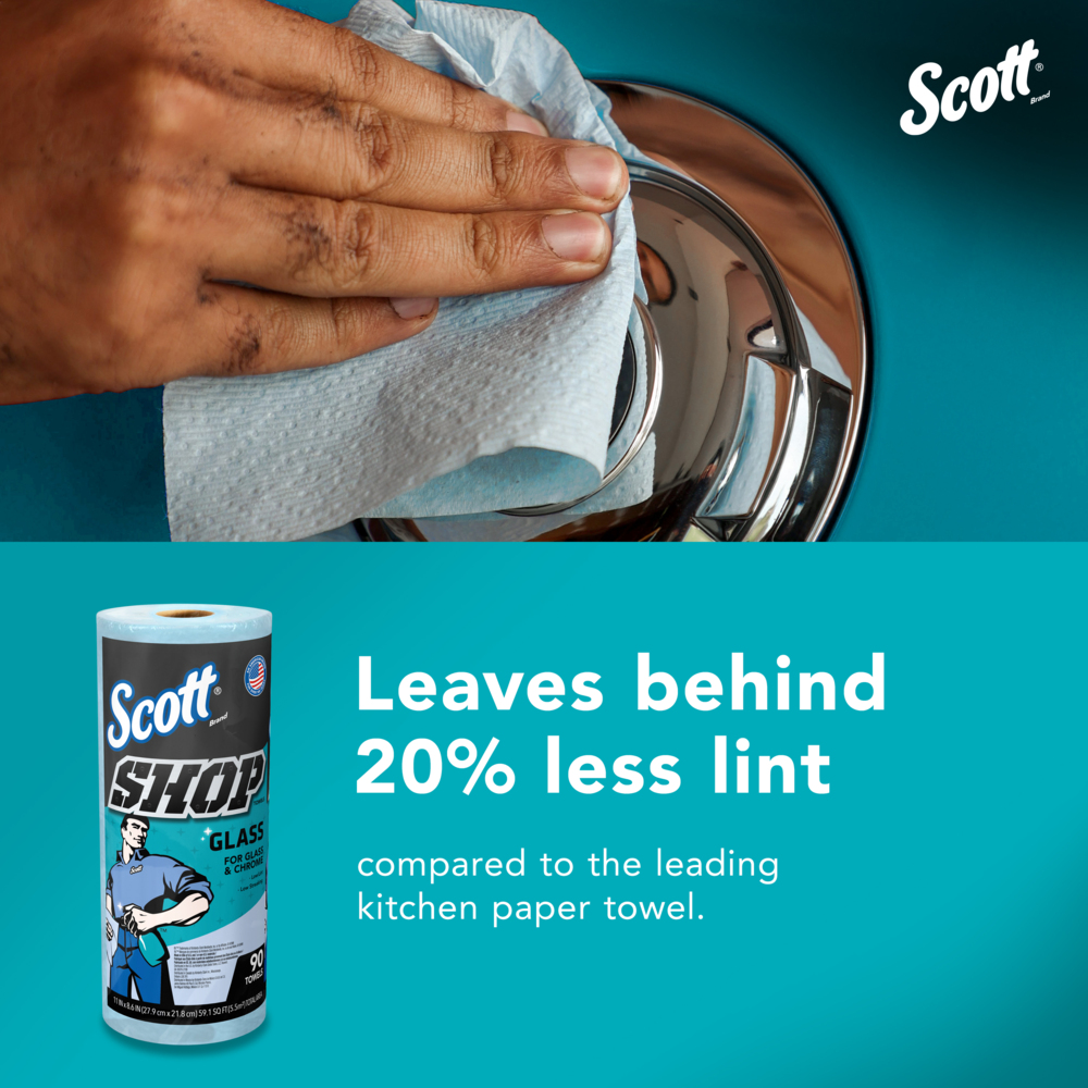 Scott® Shop Towels Glass™ (32896), Blue Shop Towels for Glass, Mirrors and Chrome, 8.6"x11" sheets (90 Towels/Roll, 12 Rolls/Case, 1,080 Towels/Case) - 32896