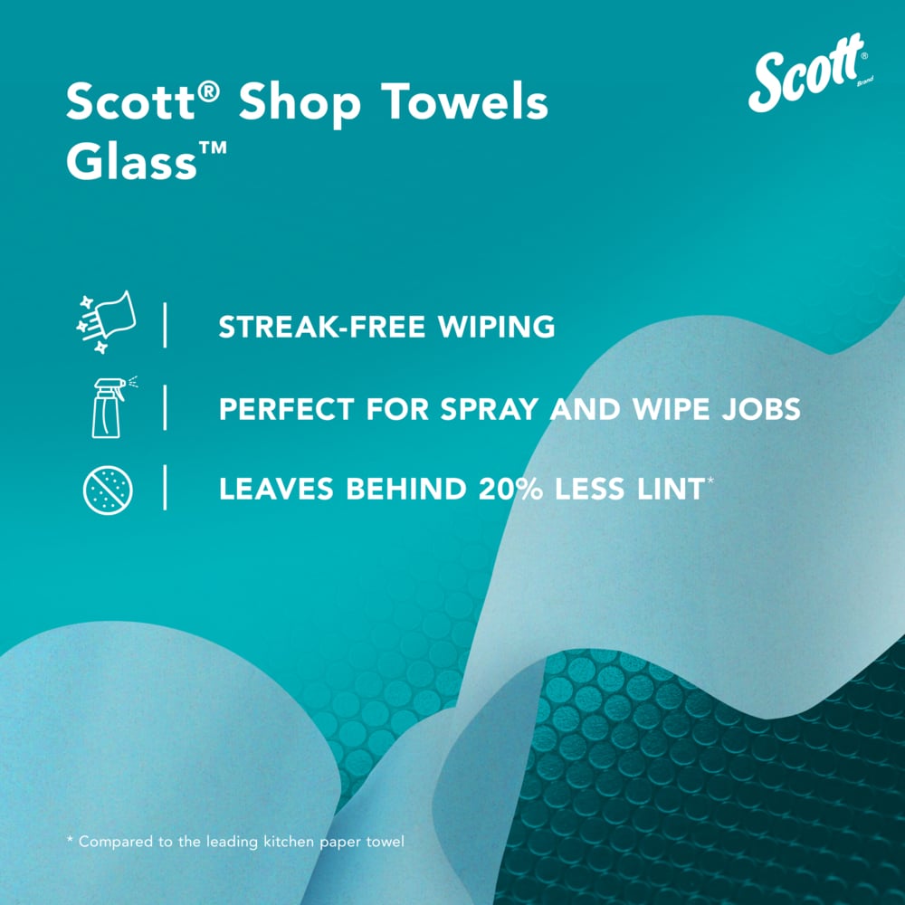 Scott® Shop Towels Glass™ (32896), Blue Shop Towels for Glass, Mirrors and Chrome, 8.6"x11" sheets (90 Towels/Roll, 12 Rolls/Case, 1,080 Towels/Case) - 32896