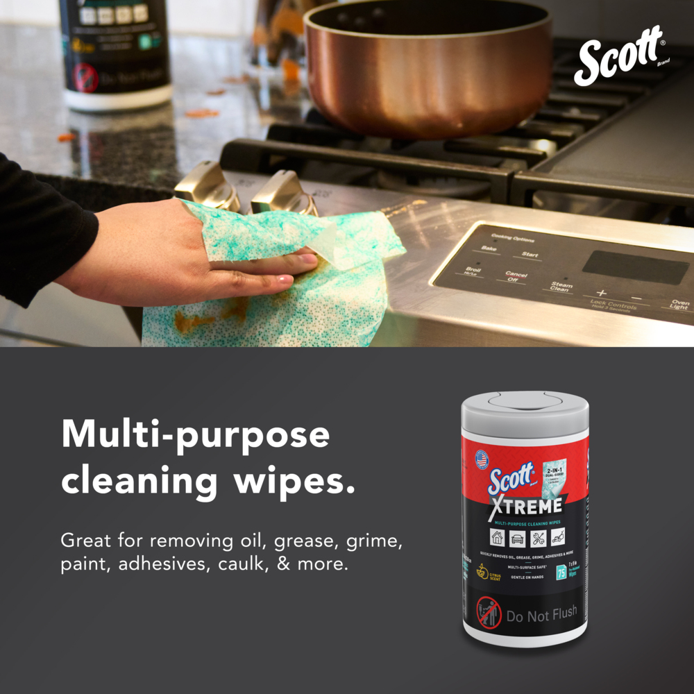 Scott® Xtreme Multi-Purpose Cleaning Wipes (54591), Heavy Duty Textured Extreme Cleaning Wipes with Citrus Scent, 9"x7" sheets (6 Canisters/Case, 75 Sheets/Canister, 450 Sheets/Case) - 54591