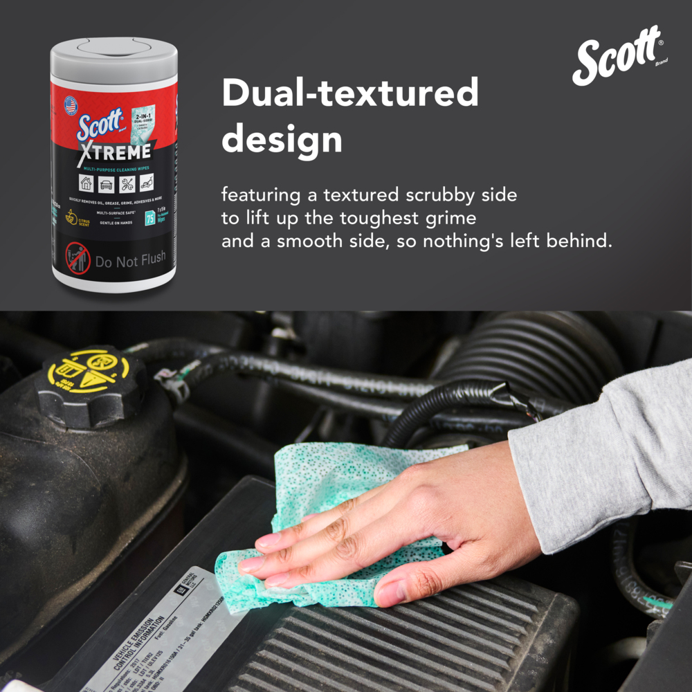 Scott® Xtreme Multi-Purpose Cleaning Wipes (54591), Heavy Duty Textured Extreme Cleaning Wipes with Citrus Scent, 9"x7" sheets (6 Canisters/Case, 75 Sheets/Canister, 450 Sheets/Case) - 54591