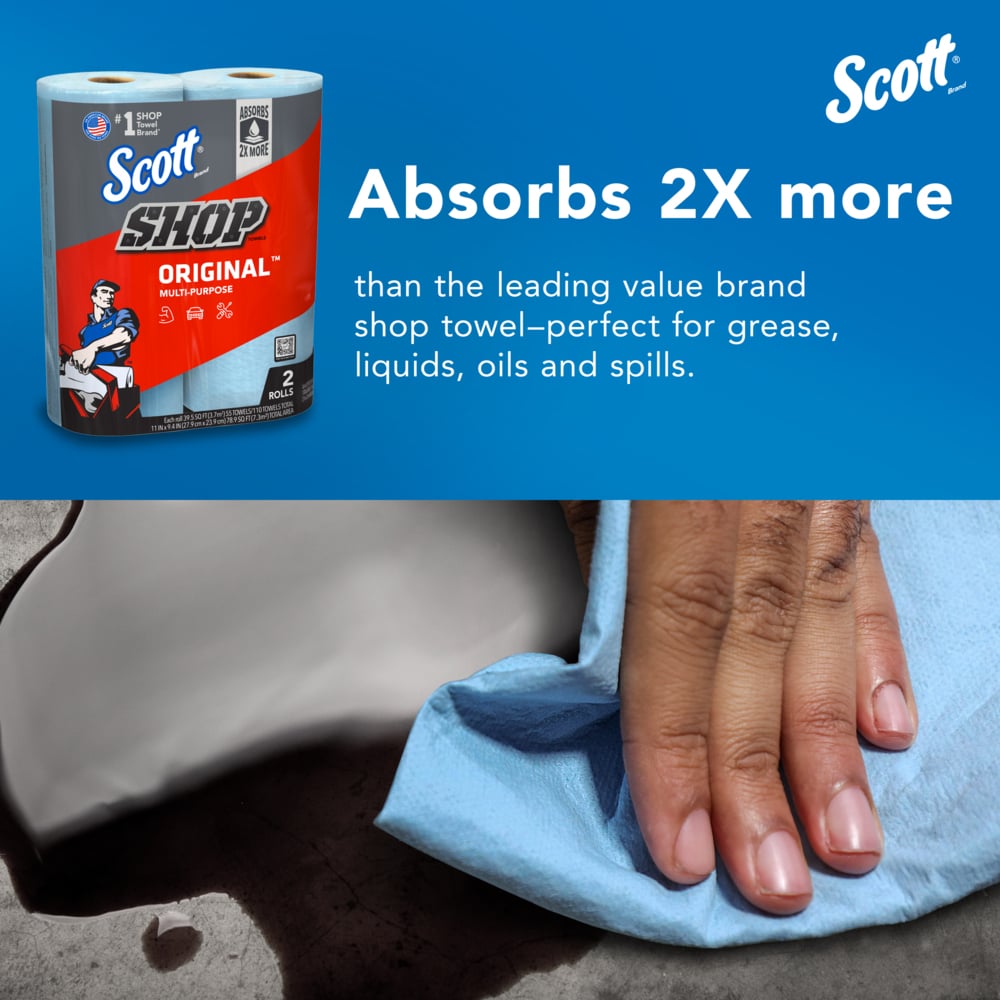 Scott® Shop Towels Original™ (75040), Original Blue Shop Towels, 9.4"x11" sheets, 12 Packs of 2 Rolls (55 Towels/Roll, 24 Rolls/Case, 1,320 Towels/Case) - 75040