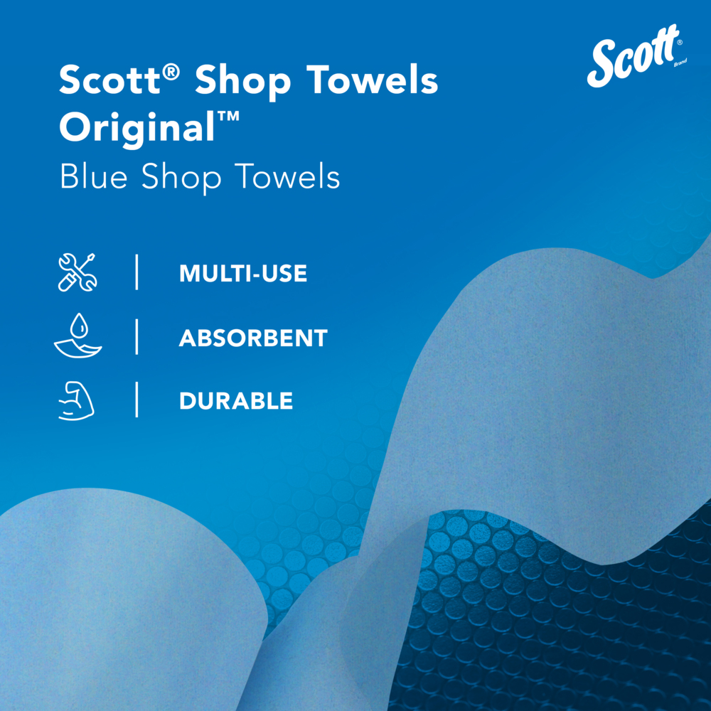 Scott® Shop Towels Original™ (75130), Original Blue Shop Towels, 9.4"x11" sheets (55 Towels/Roll, 30 Rolls/Case, 1,650 Towels/Case) - 75130
