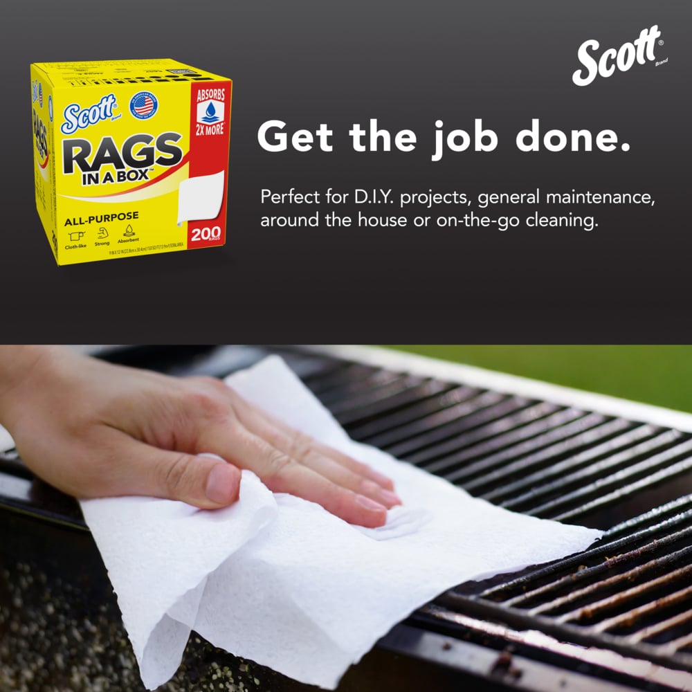 Scott® Rags In A Box™ (75260), All-Purpose Towels, 9"x12" sheets, Pop-Up™ Box (200 Towels/Box, 8 Boxes/Case, 1,600 Towels/Case) - 75260