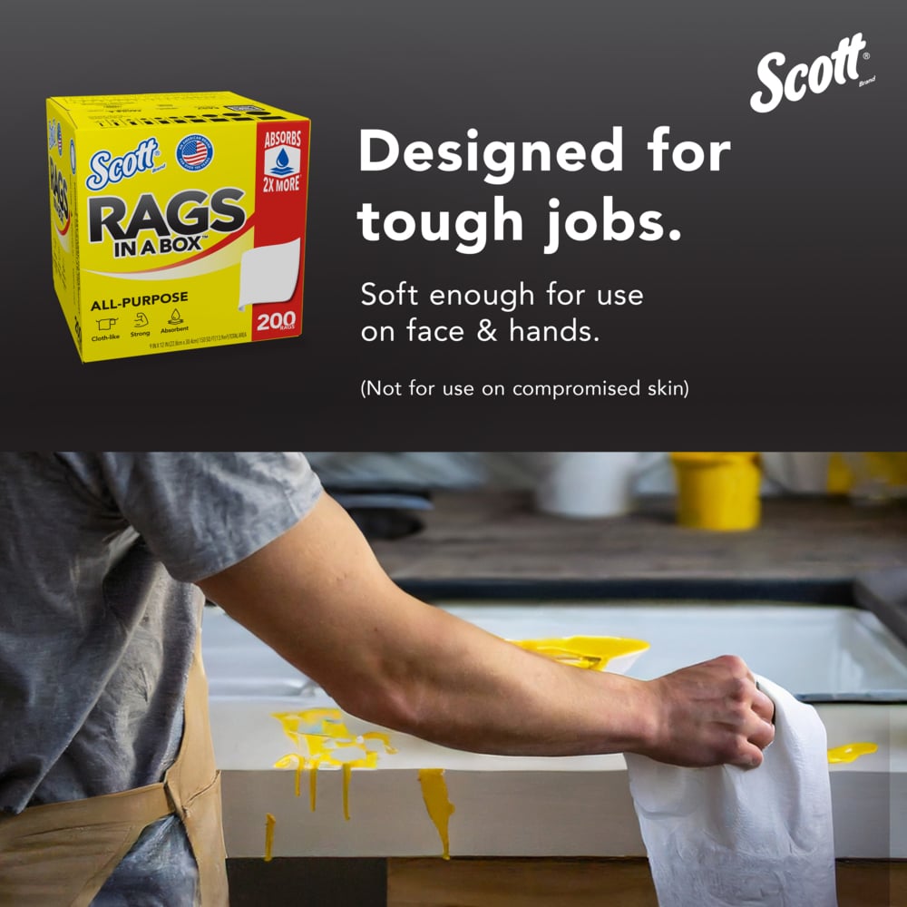 Scott® Rags In A Box™ (75260), All-Purpose Towels, 9"x12" sheets, Pop-Up™ Box (200 Towels/Box, 8 Boxes/Case, 1,600 Towels/Case) - 75260