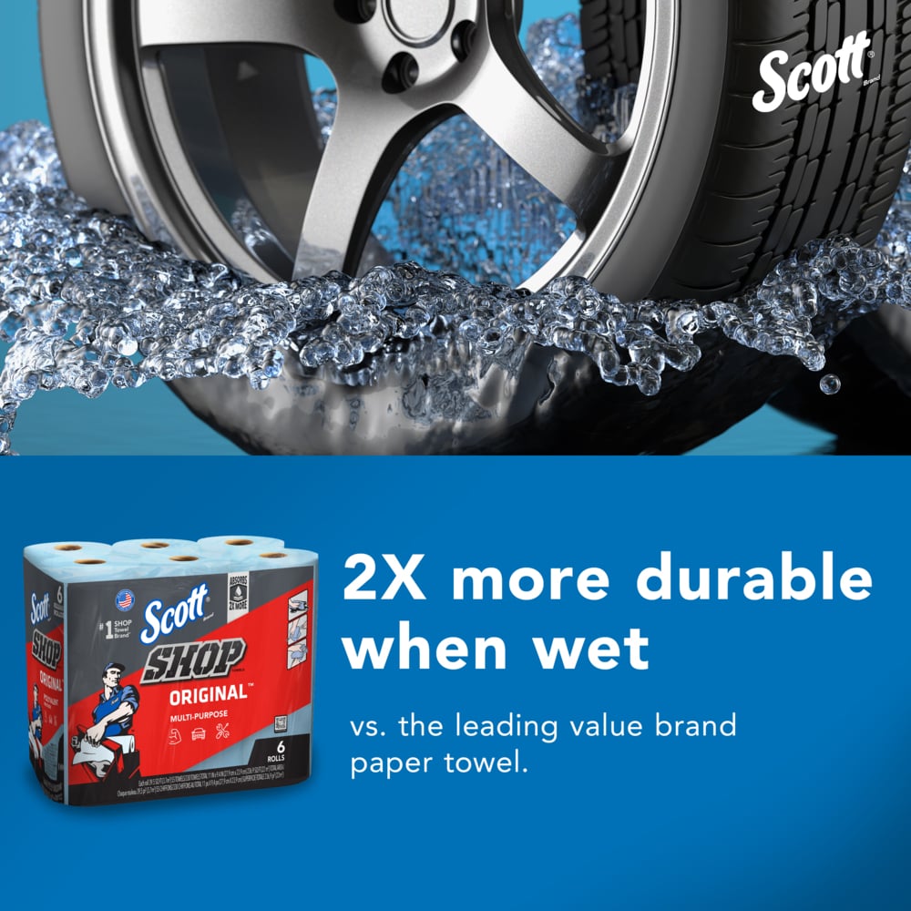 Scott® Shop Towels Original™ (75180), Original Blue Shop Paper Towels, 9.4"x11" sheets, 4 Packs of 6 Rolls (55 Towels/Roll, 24 Rolls/Case, 1,320 Towels/Case) - 75180