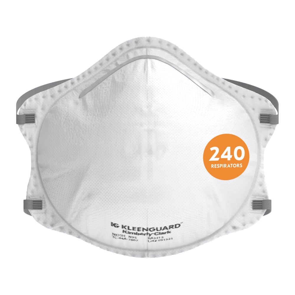 KleenGuard™ 3300 Series N95 Particulate Respirator (54625), RA3315 Molded Cup Style, NIOSH-Approved, Regular Fit, White (20 Respirators/Box, 12 Boxes/Case, 240 Respirators/Case) - 54625
