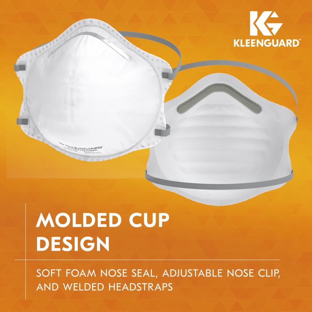 KleenGuard™ 3300 Series N95 Particulate Respirator (54625), RA3315 Molded Cup Style, NIOSH-Approved, Regular Fit, White (20 Respirators/Box, 12 Boxes/Case, 240 Respirators/Case) - 54625