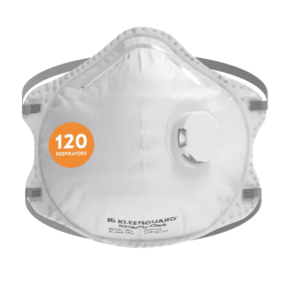 KleenGuard™ 3300 Series N95 Particulate Respirator (54626), RA3315V Molded Cup Style, NIOSH-Approved, Exhalation Valve, Regular Fit, White (10 Respirators/Box, 12 Boxes/Case, 120 Respirators/Case) - 54626