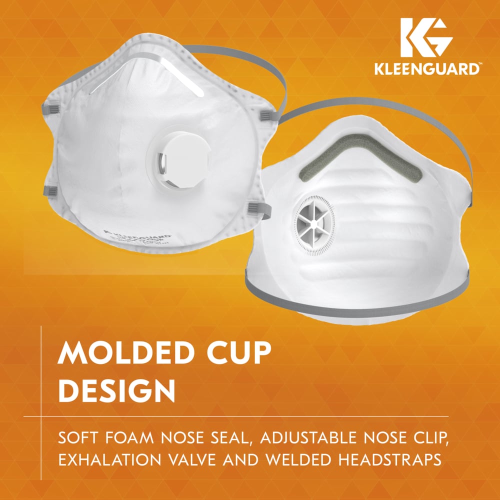 KleenGuard™ 3300 Series N95 Particulate Respirator (54626), RA3315V Molded Cup Style, NIOSH-Approved, Exhalation Valve, Regular Fit, White (10 Respirators/Box, 12 Boxes/Case, 120 Respirators/Case) - 54626