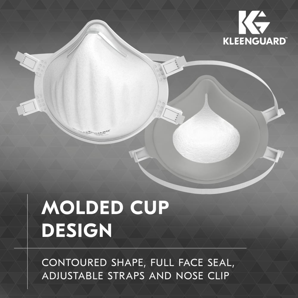 KleenGuard™ 3400 Series N95 Particulate Respirator (54627), RA3415 Molded Cup Style, NIOSH-Approved, Regular Fit, White (10 Respirators/Box, 12 Boxes/Case, 120 Respirators/Case) - 54627