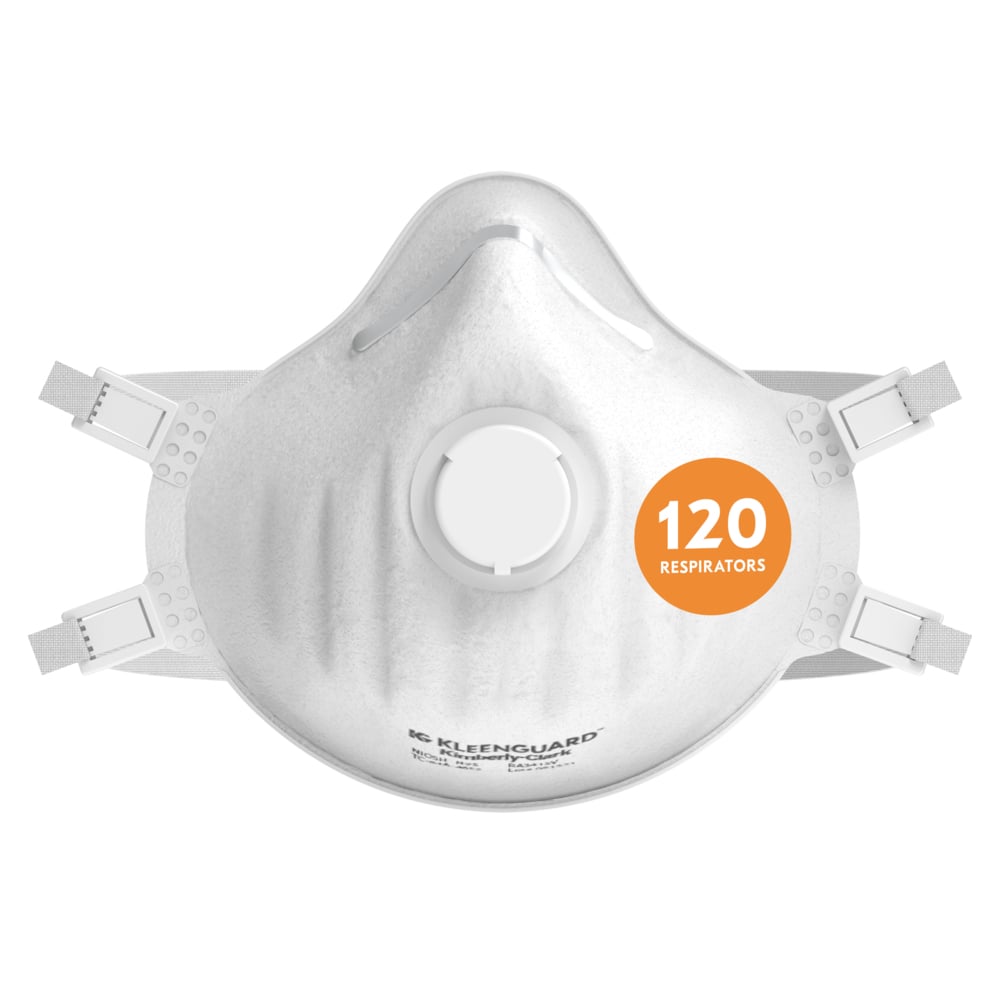 KleenGuard™ 3400 Series N95 Particulate Respirator (54628), RA3415V Molded Cup Style, NIOSH-Approved, Exhalation Valve, Regular Fit, White (10 Respirators/Box, 12 Boxes/Case, 120 Respirators/Case) - 54628