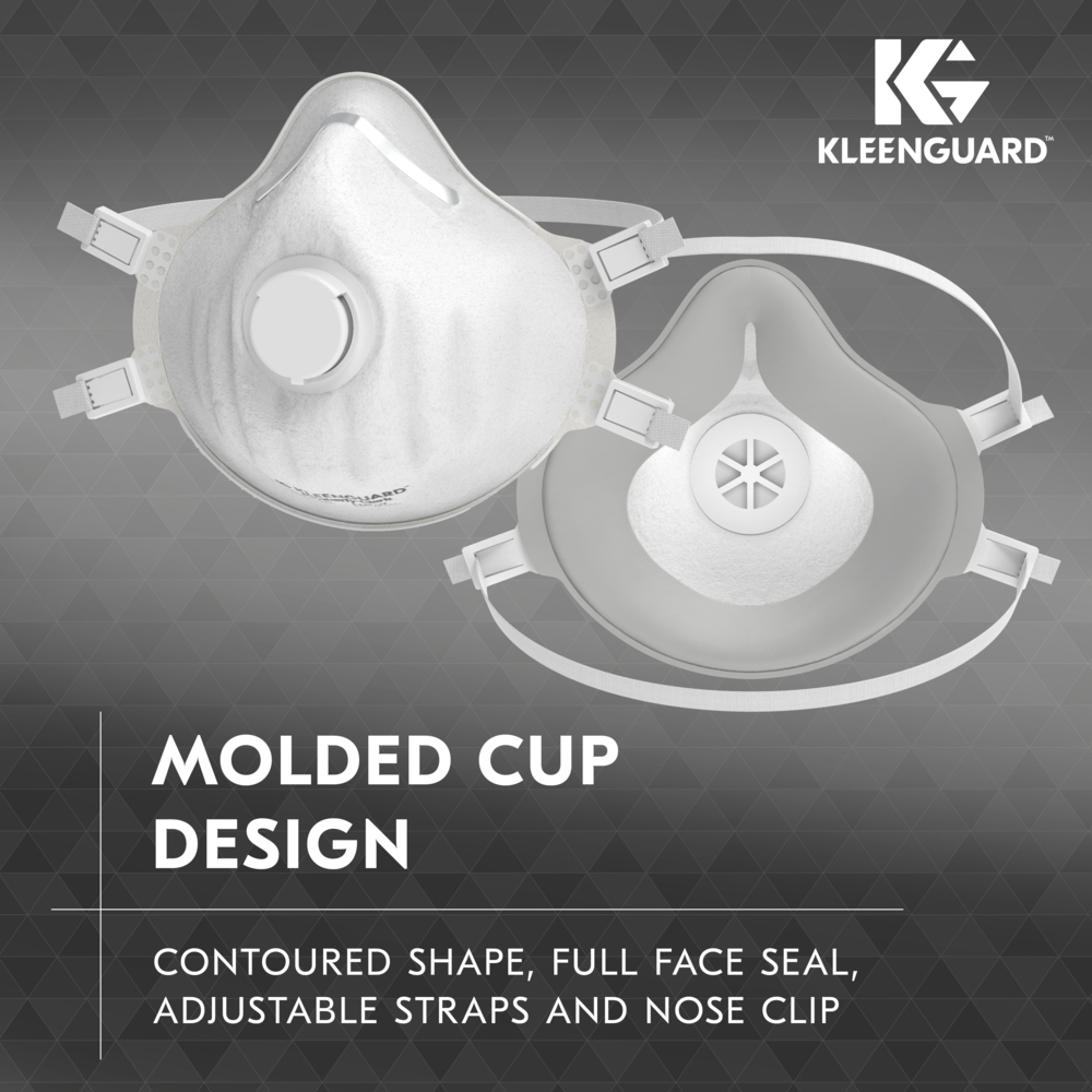 KleenGuard™ 3400 Series N95 Particulate Respirator (54628), RA3415V Molded Cup Style, NIOSH-Approved, Exhalation Valve, Regular Fit, White (10 Respirators/Box, 12 Boxes/Case, 120 Respirators/Case) - 54628