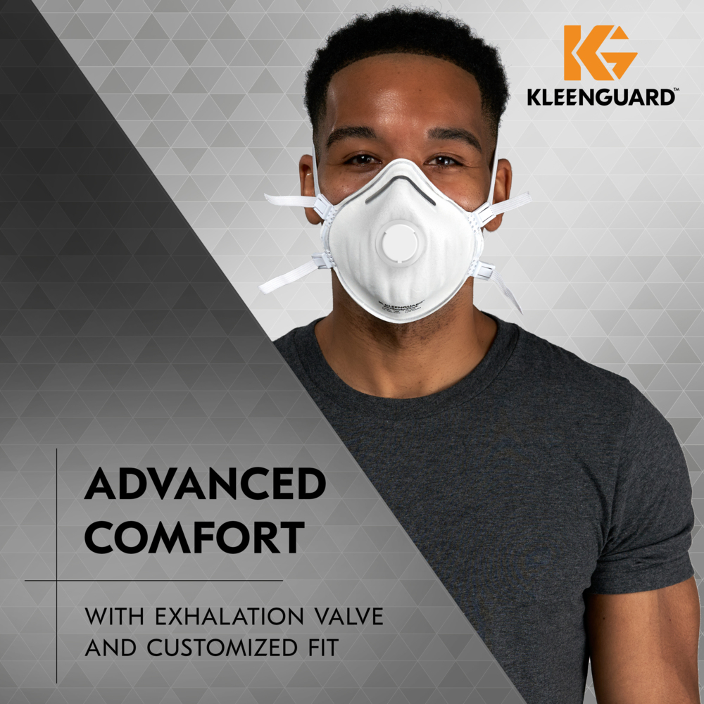 KleenGuard™ 3400 Series N95 Particulate Respirator (54628), RA3415V Molded Cup Style, NIOSH-Approved, Exhalation Valve, Regular Fit, White (10 Respirators/Box, 12 Boxes/Case, 120 Respirators/Case) - 54628
