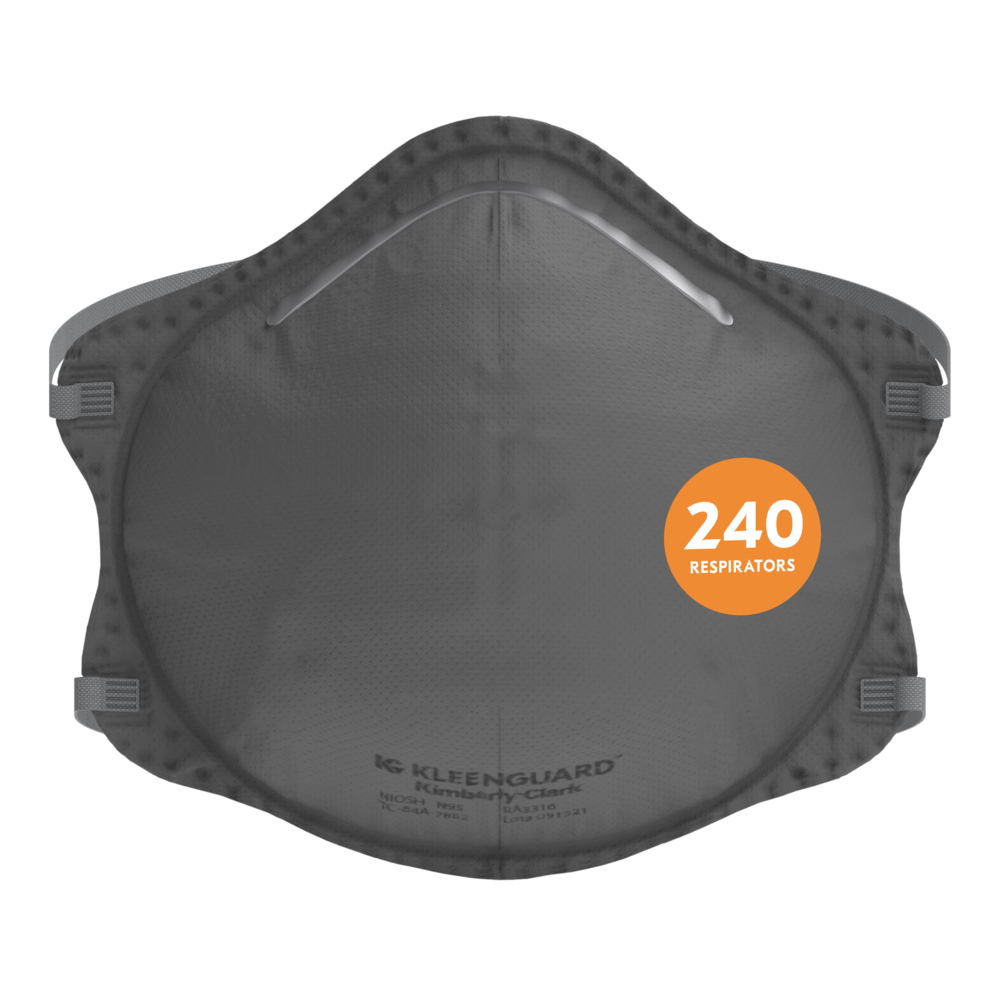 KleenGuard™ 3300 Series OV N95 Particulate Respirator (54629), RA3316 Molded Cup Style, NIOSH-Approved, Regular Fit, Grey (20 Respirators/Box, 12 Boxes/Case, 240 Respirators/Case) - 54629