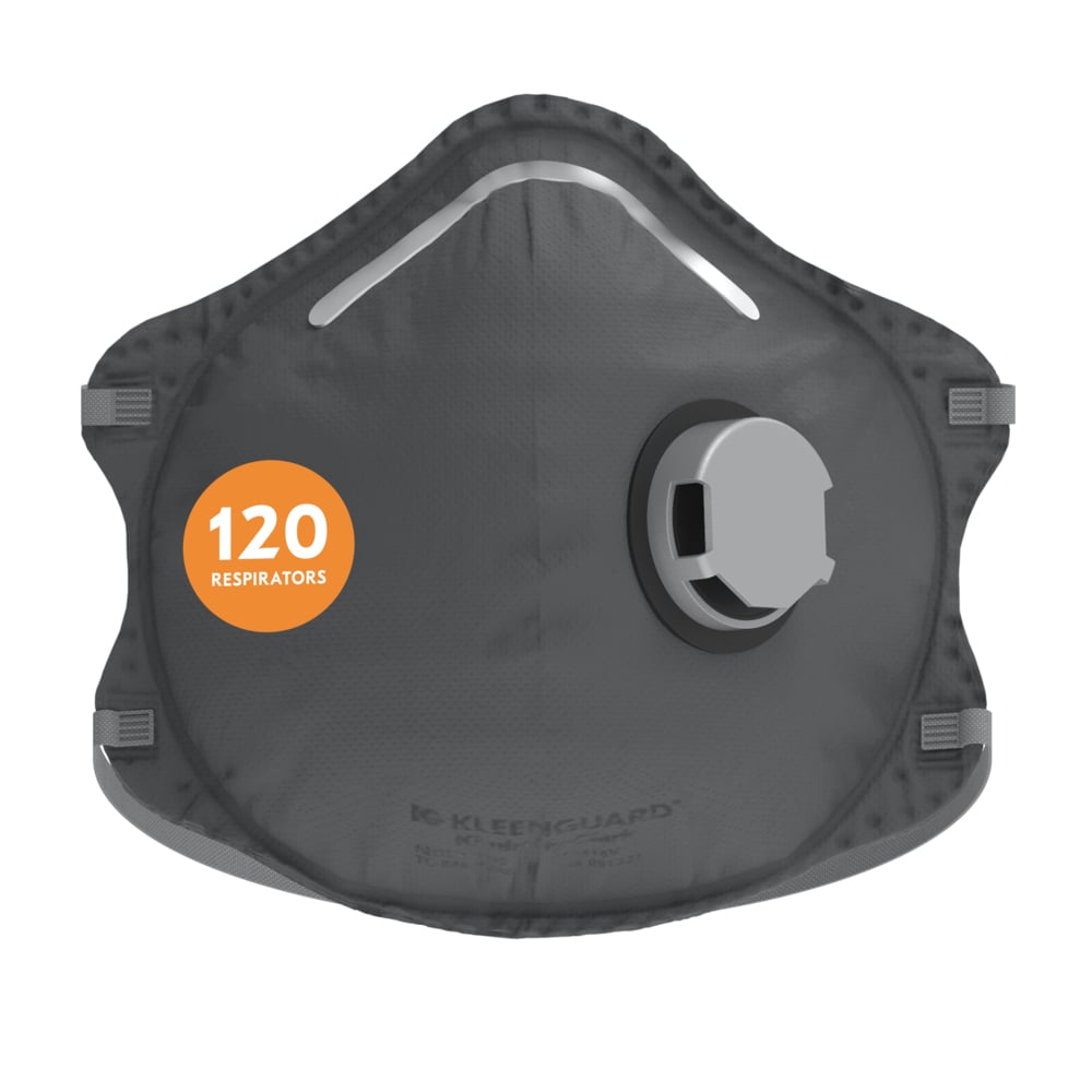 KleenGuard™ 3300 Series OV N95 Particulate Respirator (54630), RA3316V Molded Cup Style, NIOSH-Approved, Exhalation Valve, Regular Fit, Grey (10 Respirators/Box, 12 Boxes/Case, 120 Respirators/Case) - 54630