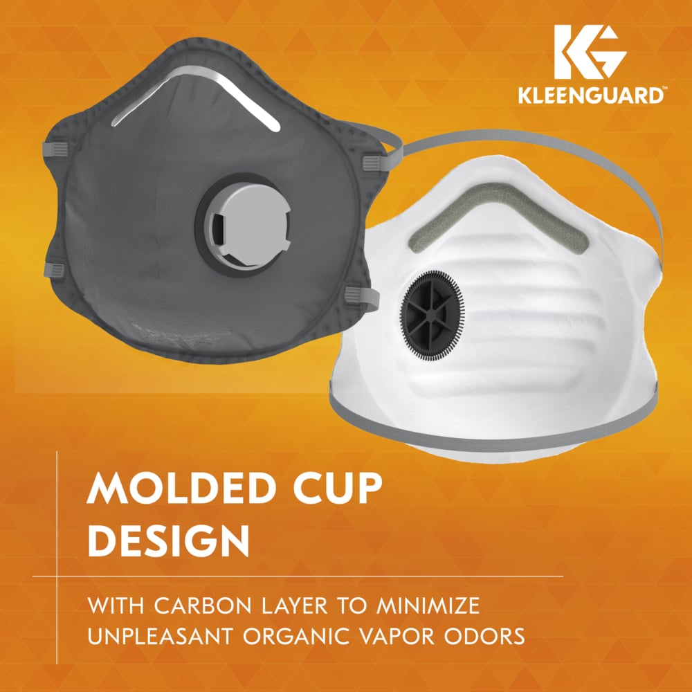 KleenGuard™ 3300 Series OV N95 Particulate Respirator (54630), RA3316V Molded Cup Style, NIOSH-Approved, Exhalation Valve, Regular Fit, Grey (10 Respirators/Box, 12 Boxes/Case, 120 Respirators/Case) - 54630