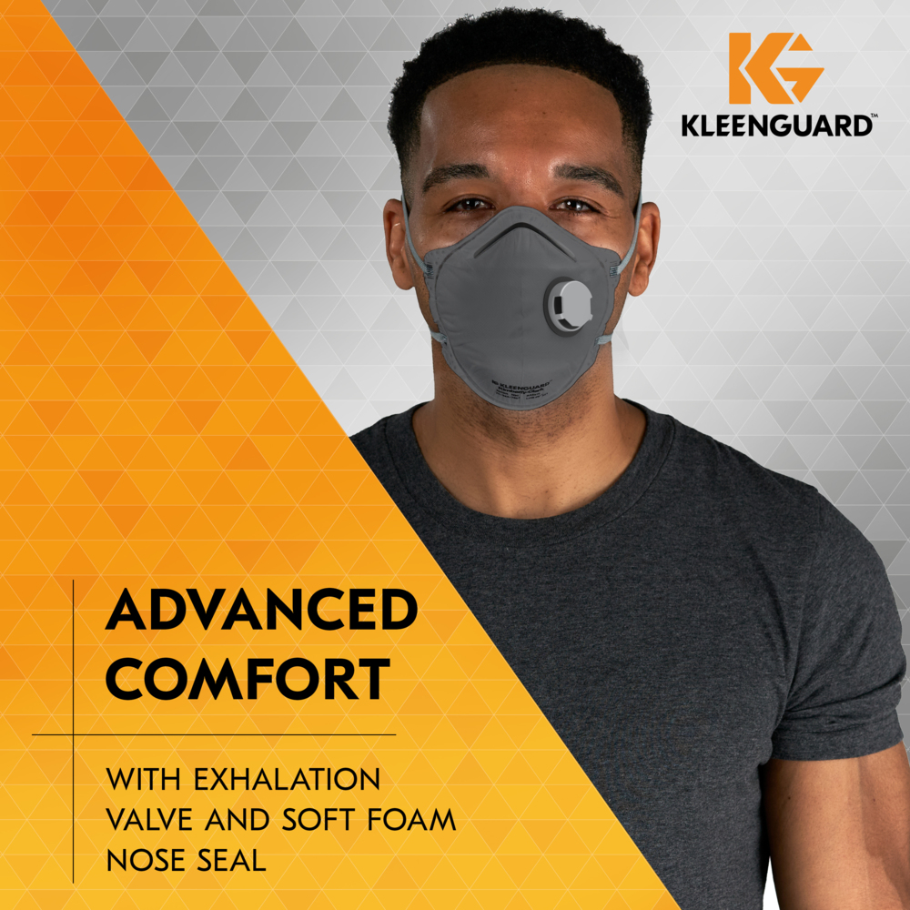 KleenGuard™ 3300 Series OV N95 Particulate Respirator (54630), RA3316V Molded Cup Style, NIOSH-Approved, Exhalation Valve, Regular Fit, Grey (10 Respirators/Box, 12 Boxes/Case, 120 Respirators/Case) - 54630