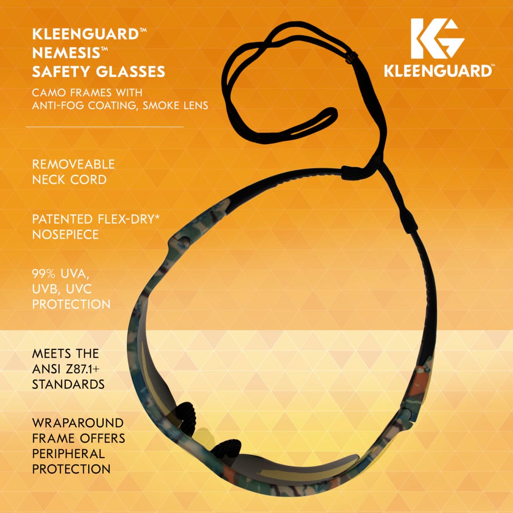 KleenGuard™ V30 Nemesis™ Safety Glasses (22609), Smoke Lenses with KleenVision™ Anti-Fog coating, Camo Frame, Unisex Eyewear for Men and Women (12 Pairs/Case) - 22609