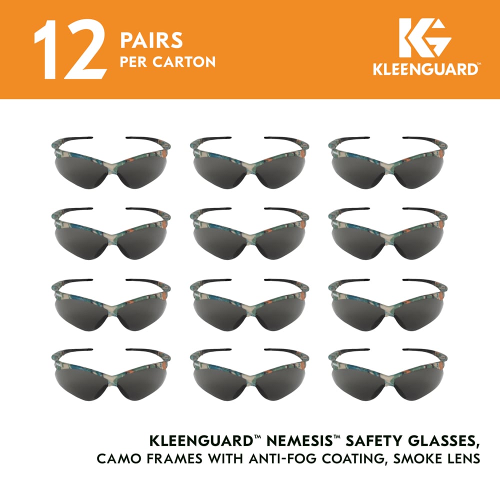 KleenGuard™ V30 Nemesis™ Safety Glasses (22609), Smoke Lenses with KleenVision™ Anti-Fog coating, Camo Frame, Unisex Eyewear for Men and Women (12 Pairs/Case) - 22609