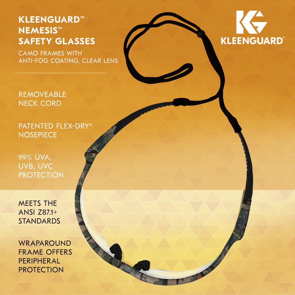 KleenGuard™ V30 Nemesis™ Safety Glasses (22608), Clear Lenses with KleenVision™ Anti-Fog coating, Camo Frame, Unisex Eyewear for Men and Women (12 Pairs/Case) - 22608