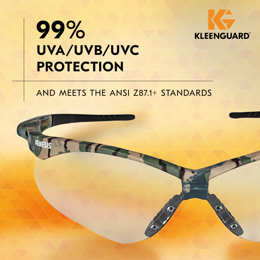 KleenGuard™ V30 Nemesis™ Safety Glasses (22608), Clear Lenses with KleenVision™ Anti-Fog coating, Camo Frame, Unisex Eyewear for Men and Women (12 Pairs/Case) - 22608