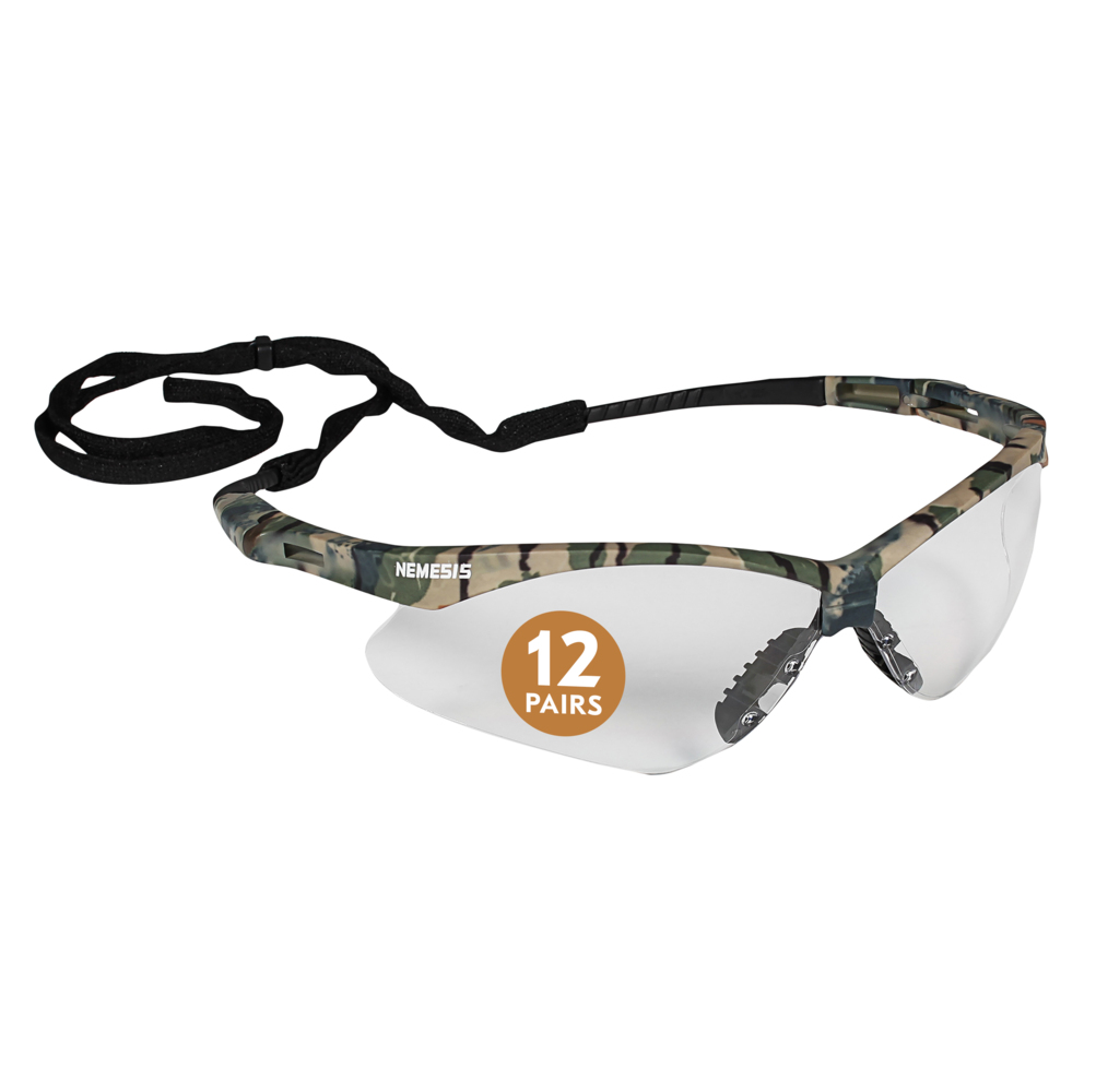 KleenGuard™ V30 Nemesis™ Safety Glasses (22608), Clear Lenses with KleenVision™ Anti-Fog coating, Camo Frame, Unisex Eyewear for Men and Women (12 Pairs/Case) - 22608