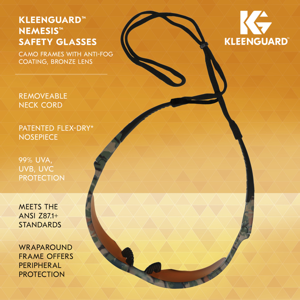 KleenGuard™ V30 Nemesis™ Safety Glasses (19644), Bronze Lenses with KleenVision™ Anti-Fog coating, Camo Frame, Unisex Eyewear for Men and Women (12 Pairs/Case) - 19644