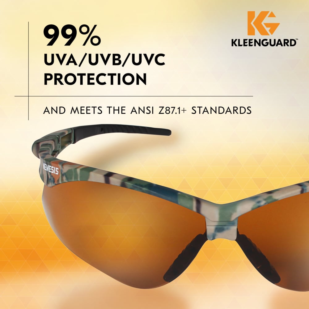 KleenGuard™ V30 Nemesis™ Safety Glasses (19644), Bronze Lenses with KleenVision™ Anti-Fog coating, Camo Frame, Unisex Eyewear for Men and Women (12 Pairs/Case) - 19644