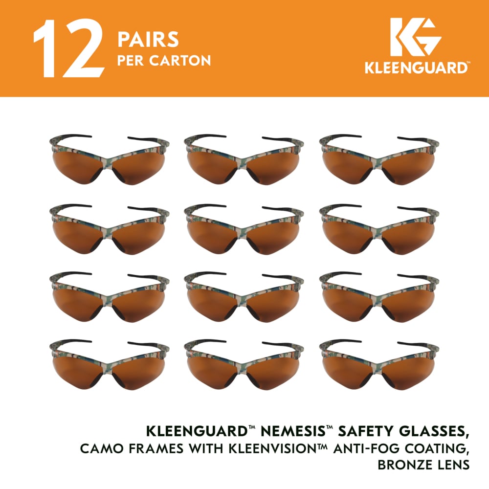 KleenGuard™ V30 Nemesis™ Safety Glasses (19644), Bronze Lenses with KleenVision™ Anti-Fog coating, Camo Frame, Unisex Eyewear for Men and Women (12 Pairs/Case) - 19644