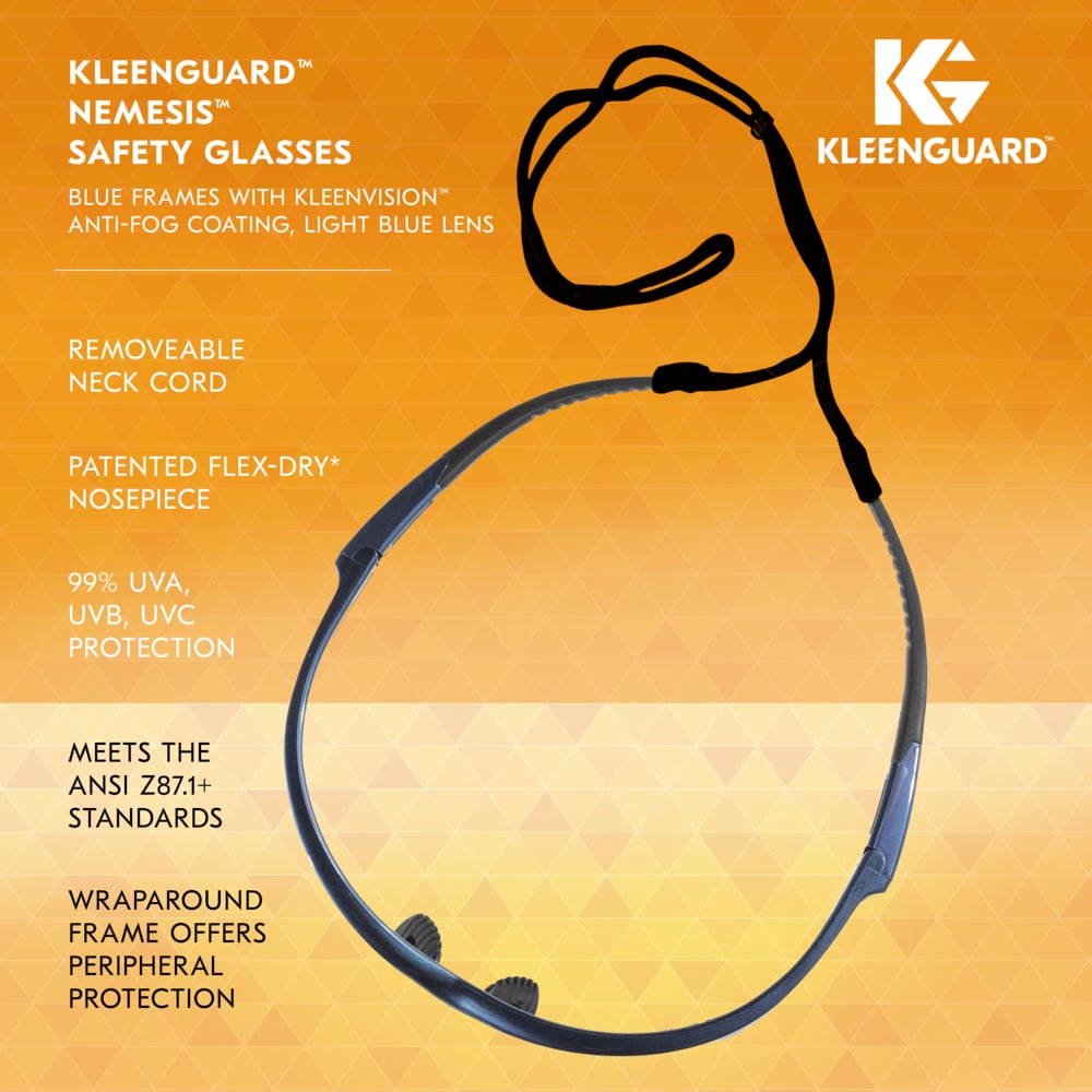 KleenGuard™ Nemesis™ Safety Glasses (19639), with KleenVision™ Anti-Fog Coating, Light Blue Lenses, Blue Frame, Unisex for Men and Women (Qty 12) - 19639