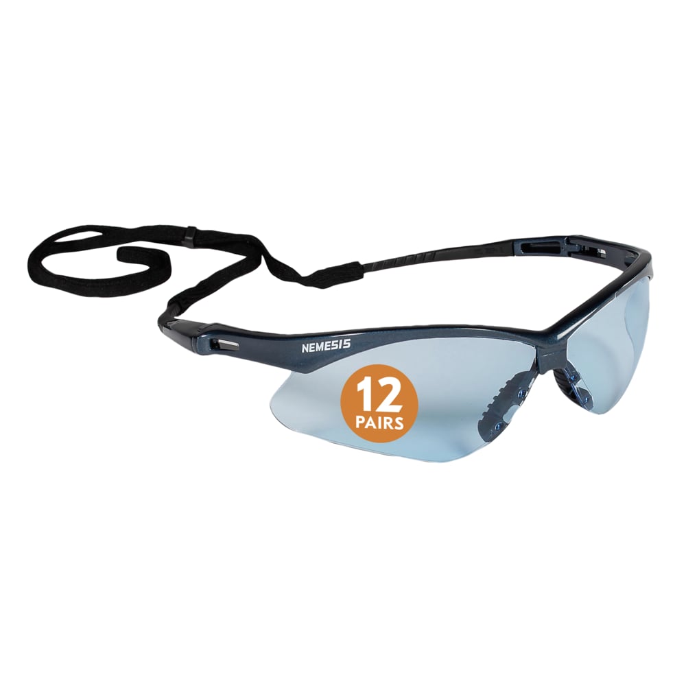 KleenGuard™ Nemesis™ Safety Glasses (19639), with KleenVision™ Anti-Fog Coating, Light Blue Lenses, Blue Frame, Unisex for Men and Women (Qty 12) - 19639