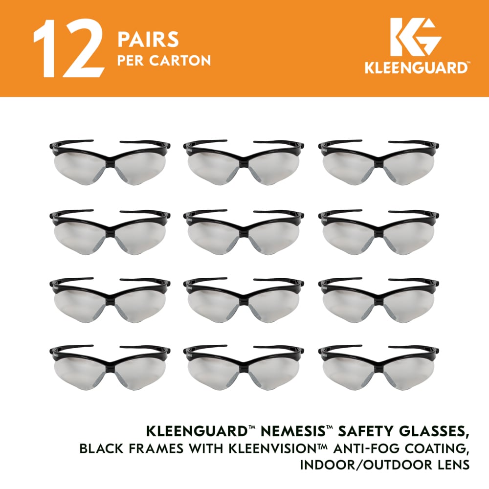 KleenGuard™ V30 Nemesis™ Safety Glasses (25685), Indoor/Outdoor Lenses, Black Frame, Unisex Eyewear for Men and Women (12 Pairs/Case) - 25685
