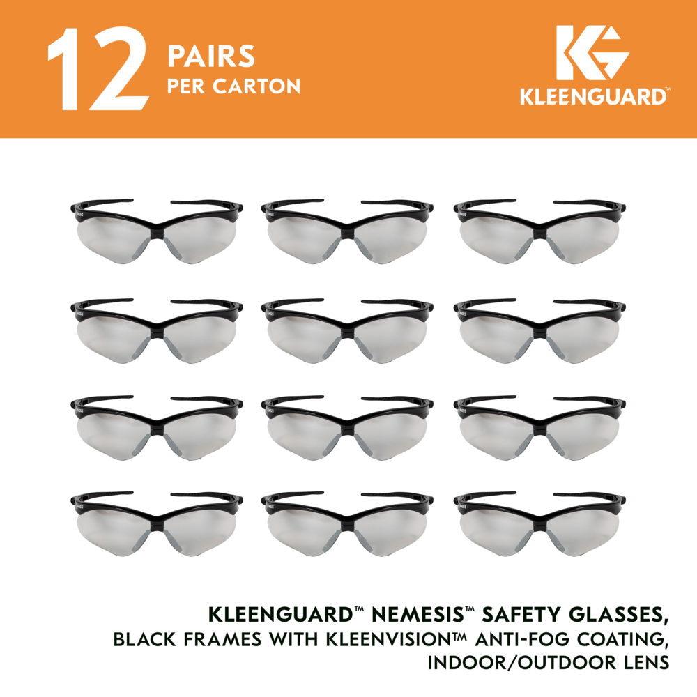 KleenGuard™ V30 Nemesis™ Safety Glasses (25685), Indoor/Outdoor Lenses, Black Frame, Unisex Eyewear for Men and Women (12 Pairs/Case) - 25685