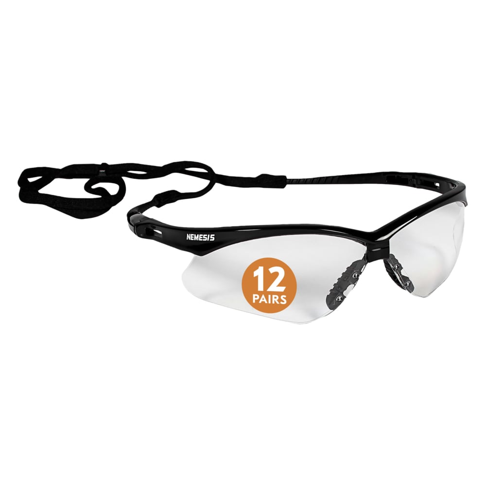 KleenGuard™ V30 Nemesis™ Safety Glasses (25679), with KleenVision™ Anti-Fog Coating, Clear Lenses, Black Frame, Unisex for Men and Women (Qty 12) - 25679