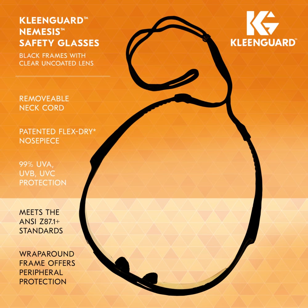 KleenGuard™ V30 Nemesis™ Safety Glasses (25676), Clear Lenses, Black Frame, Unisex for Men and Women (Qty 12) - 25676