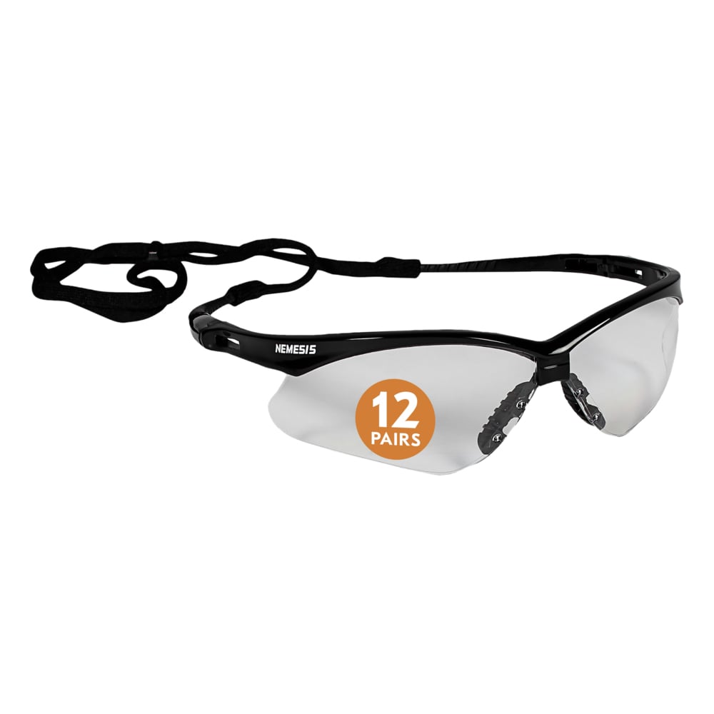 KleenGuard™ V30 Nemesis™ Safety Glasses (25676), Clear Lenses, Black Frame, Unisex for Men and Women (Qty 12) - 25676