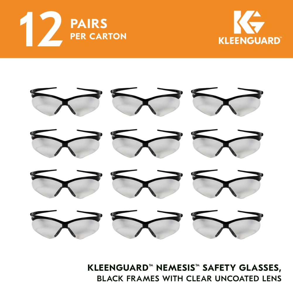 KleenGuard™ V30 Nemesis™ Safety Glasses (25676), Clear Lenses, Black Frame, Unisex Eyewear for Men and Women (12 Pairs/Case) - 25676