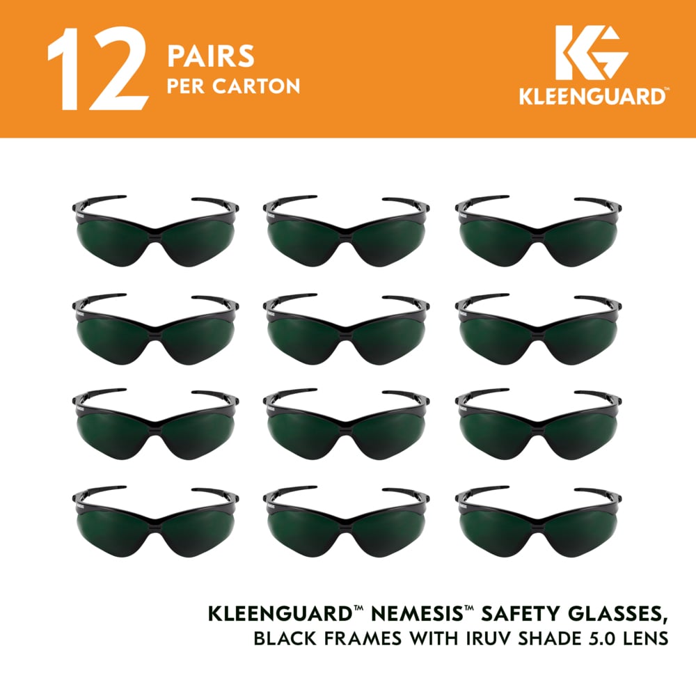 KleenGuard™ V30 Nemesis™ Safety Glasses (25671), IRUV Shade 5.0 Lenses, Black Frame, Unisex Eyewear for Men and Women (12 Pairs/Case) - 25671