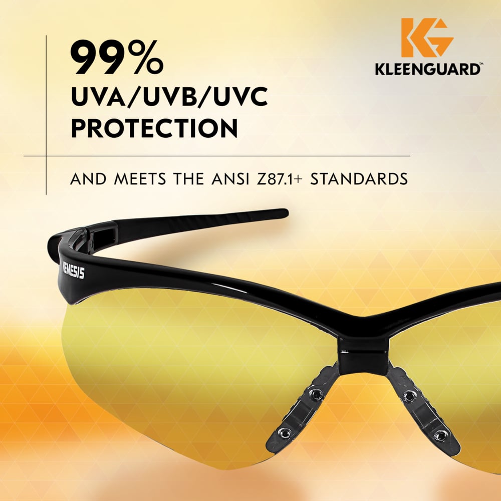 KleenGuard™ V30 Nemesis™ Safety Glasses (25659), Amber/Yellow Lenses, Black Frame, Unisex Eyewear for Men and Women (12 Pairs/Case) - 25659