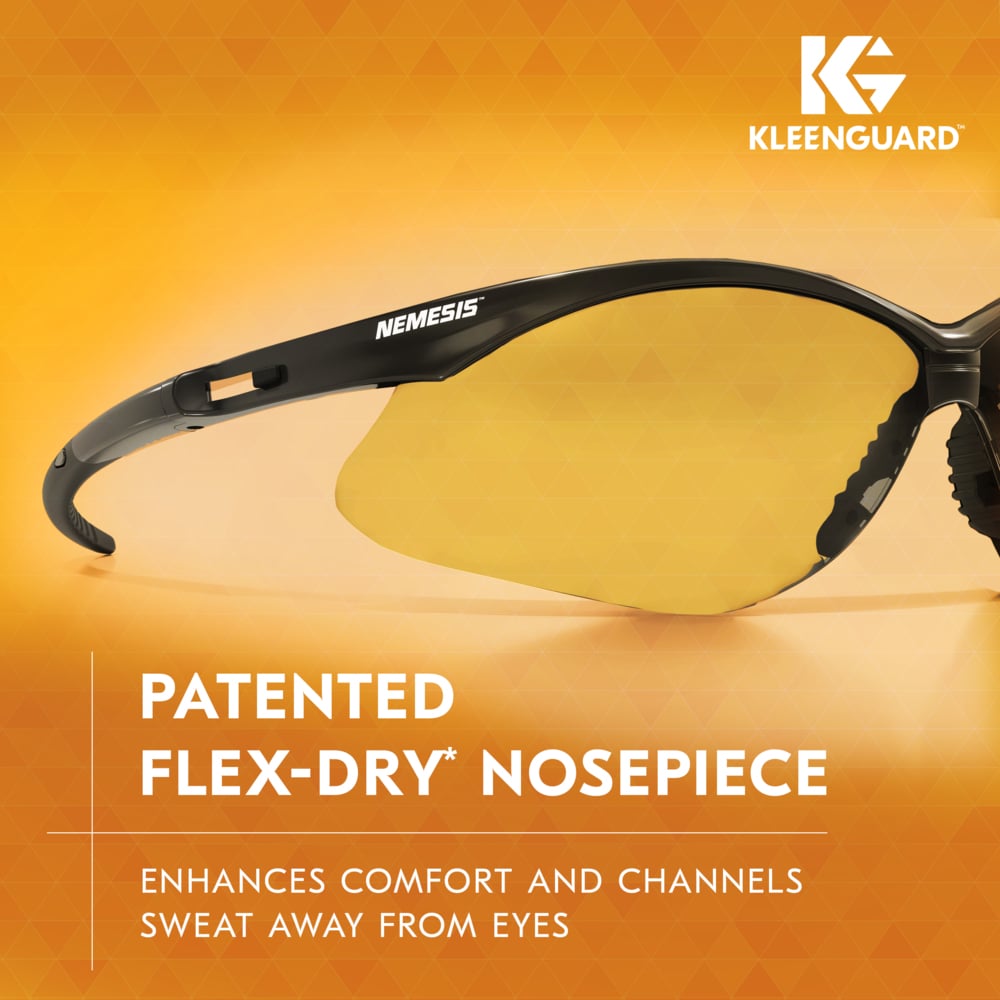 KleenGuard™ V30 Nemesis™ Safety Glasses (25659), Amber/Yellow Lenses, Black Frame, Unisex Eyewear for Men and Women (12 Pairs/Case) - 25659